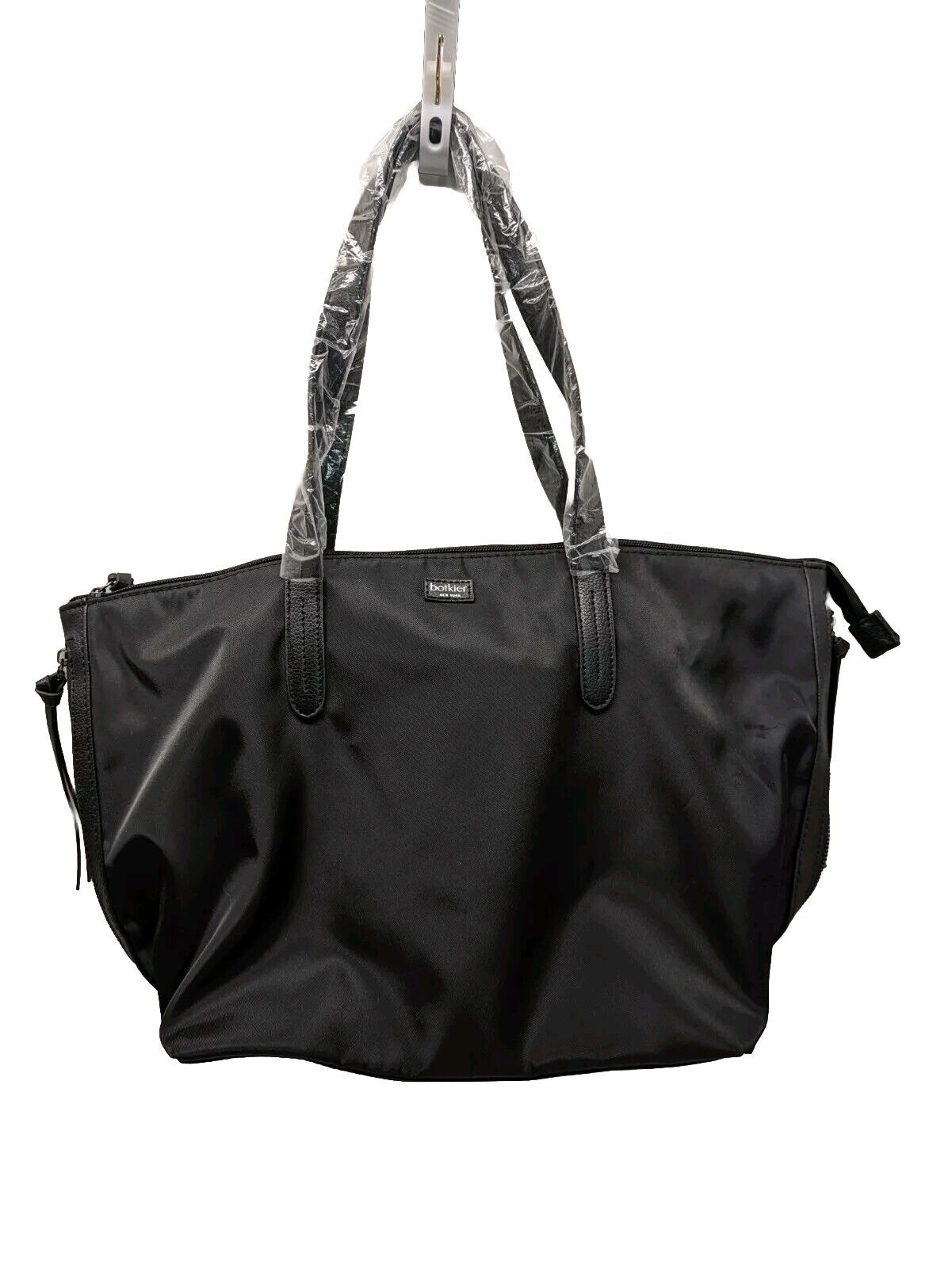Botkier New York Black Nylon Bond Tote Bag Decorative Side Zippers Zip Close