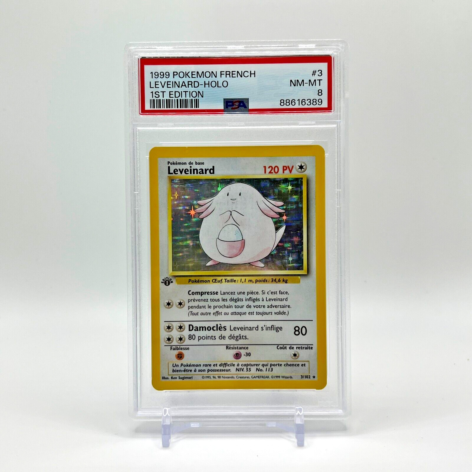 PSA 8 1st Edition Leveinard Chansey 3/102 French Base Set Pokemon Card - NM MINT