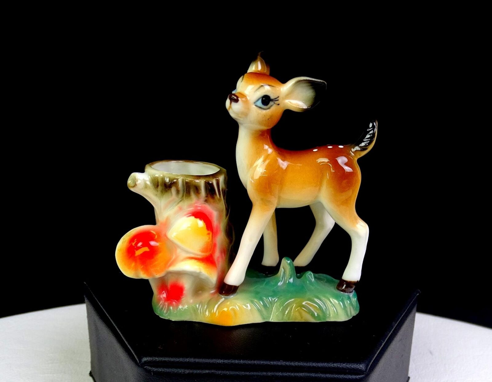 Japanese Porcelain Bambi Deer Tree Stump 2 1/2\