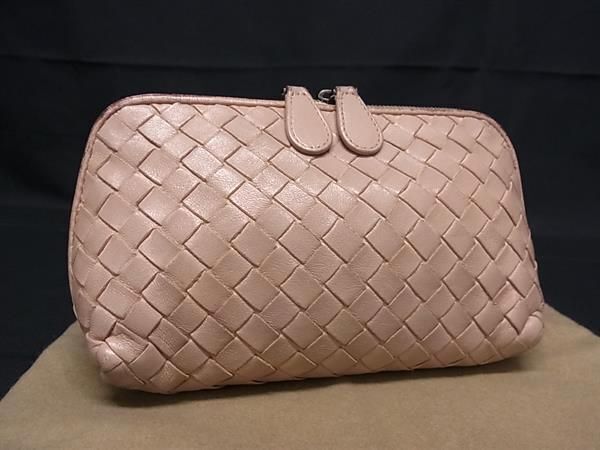 BOTTEGA VENETA Pouch Purse Clutch Bag Intrecciato Leather Pink Women Authentic