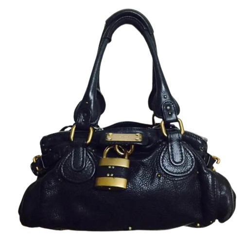 CHLOE Paddington Cadena Padlock Hand Bag Black Leather USED Authentic