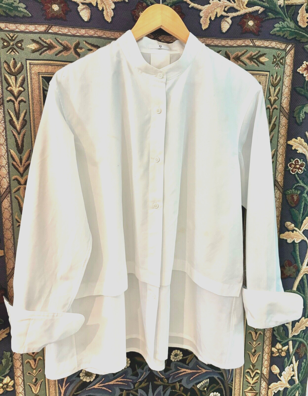 JIL SANDER Uniqlo White Cotton Shirt Cuffed Sleeve Double Panel Oversize  14 16