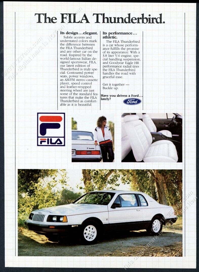 1984 Fila Ford Thunderbird special edition car photo vintage print ad