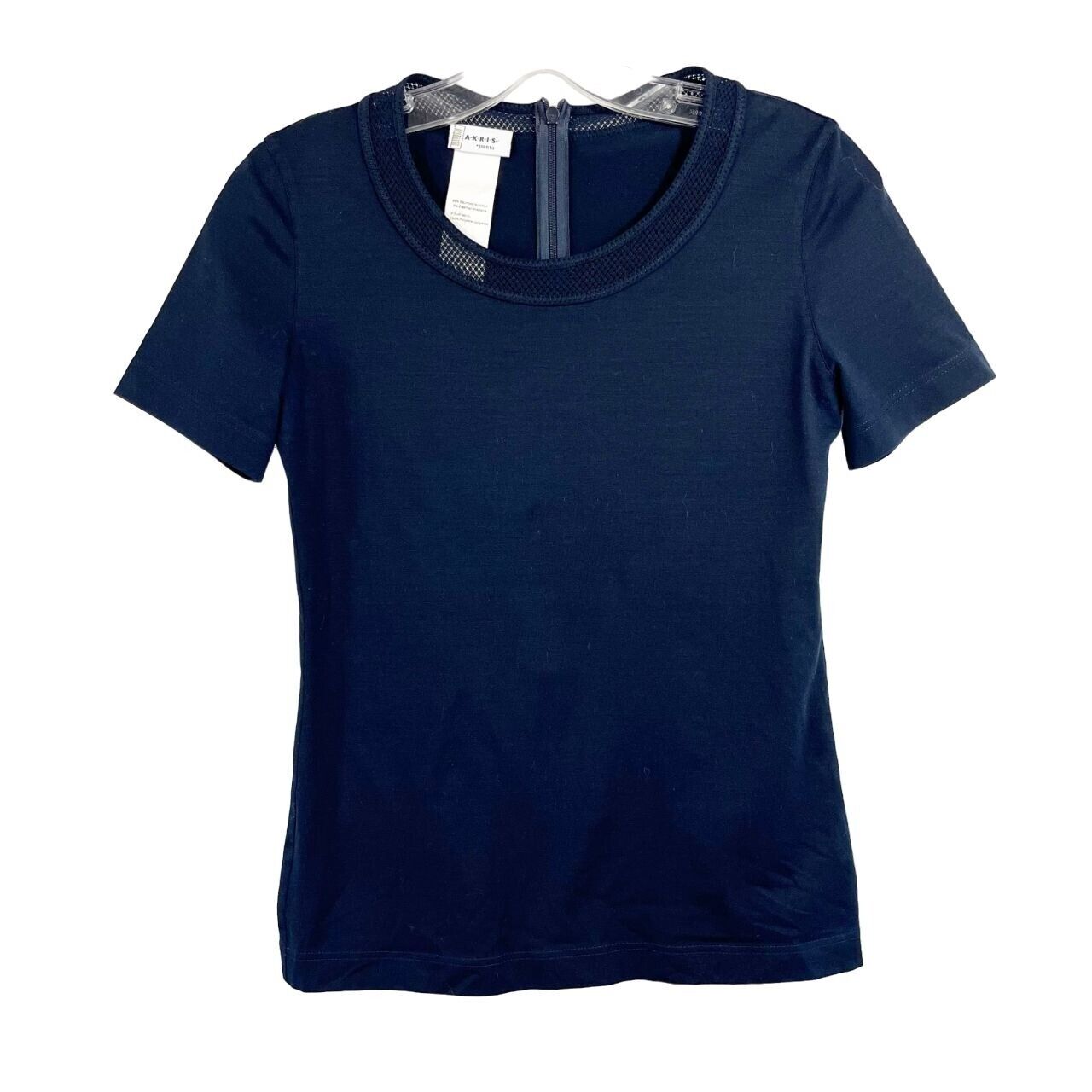 Akris Punto Navy Blue Lacet Trim Short Sleeve Shirt Business Casual - Size US 6