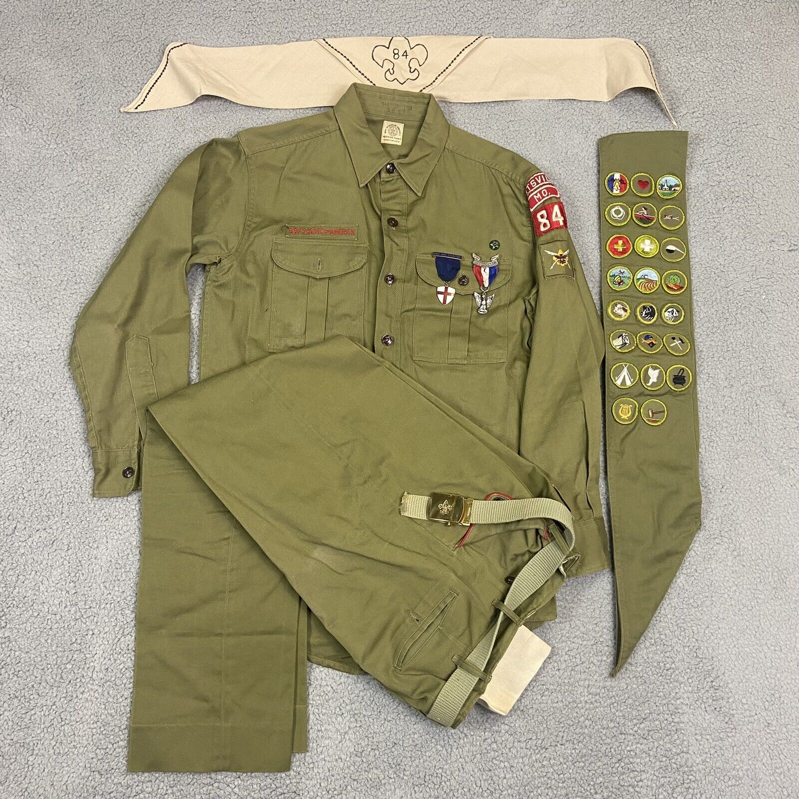 Vintage Boy Scouts Of America Uniform Pants Shirt Sash Scarf Sanforized