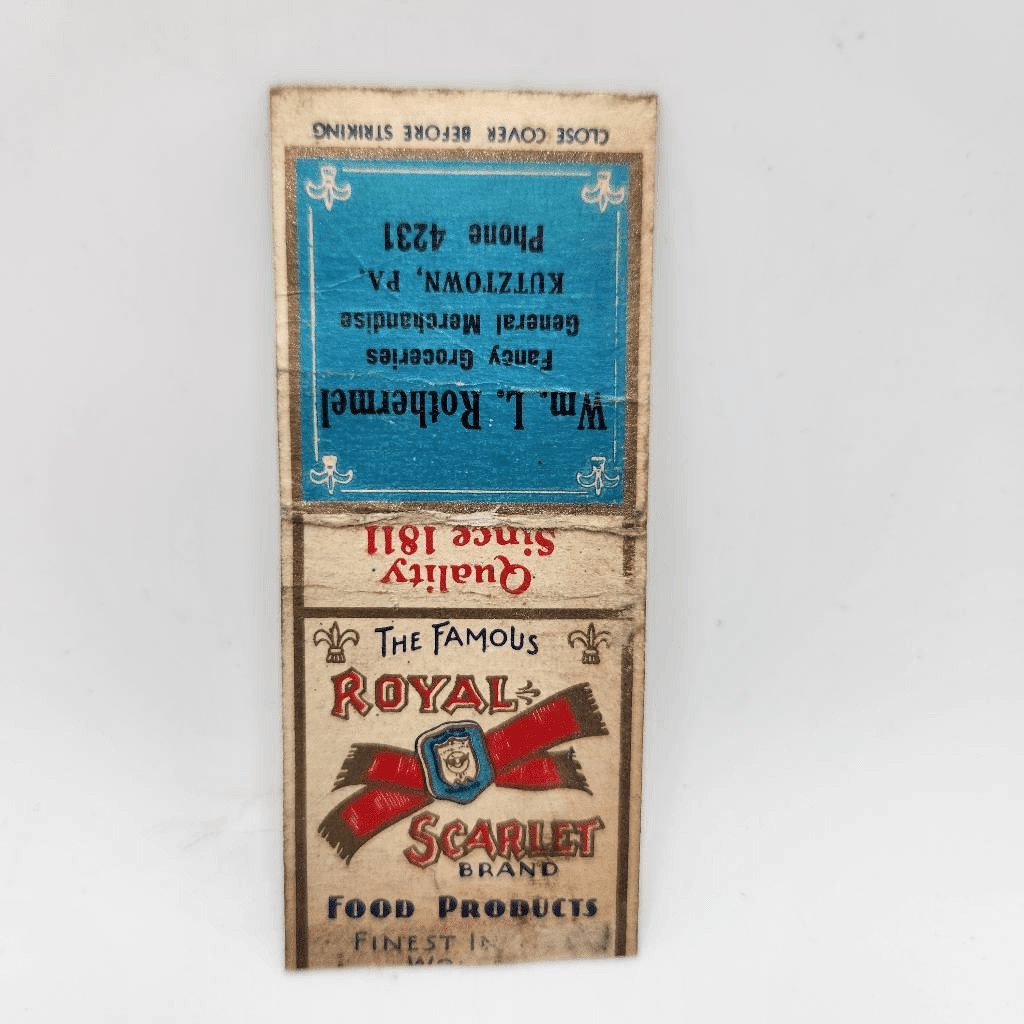 Vintage Bobtail Matchcover Rothermel Groceries Kutztown Pennsylvania Famous Roya