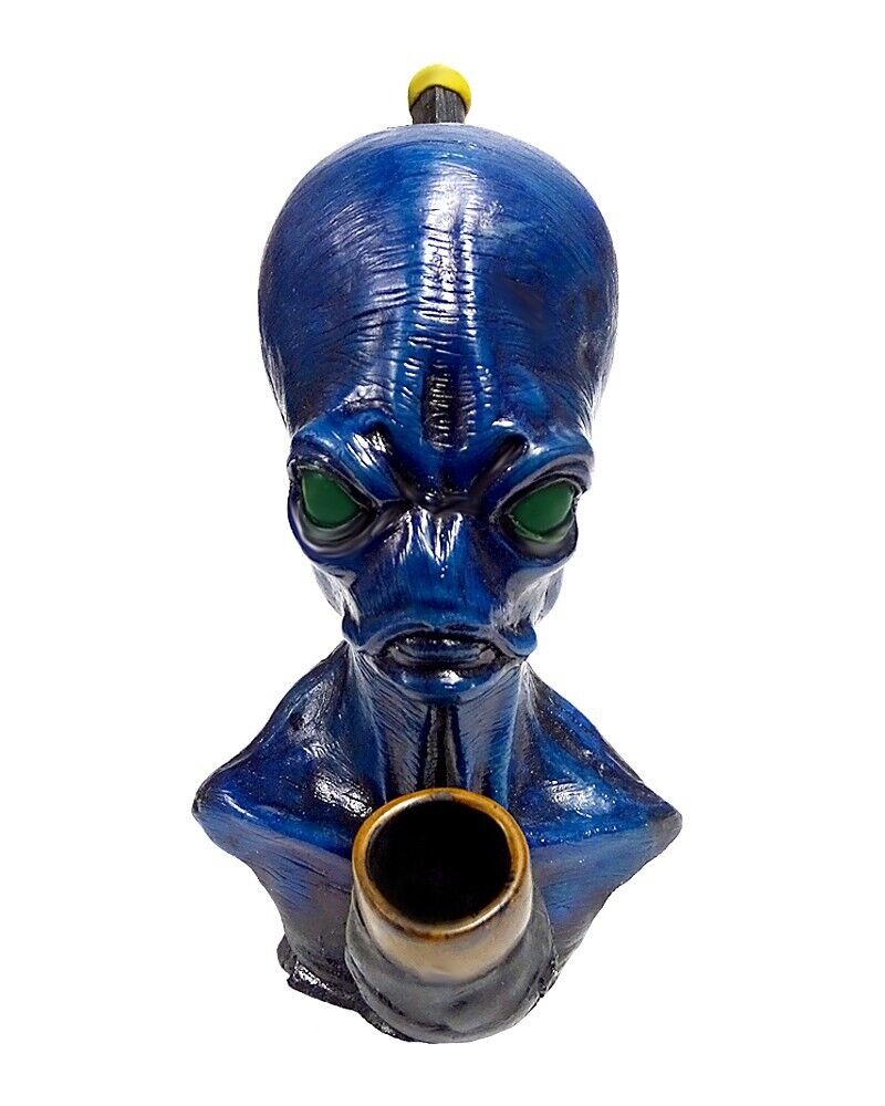Aqua Alien Head Handmade Tobacco Smoking Hand Pipe Blue Fish Space UFO Sci Fi
