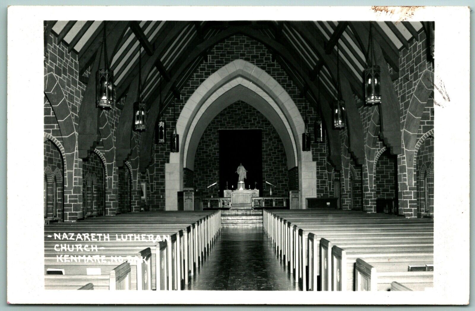 RPPC Interior Nazareth Lutheran Church Kenmare ND Ward County UNP Postcard J2