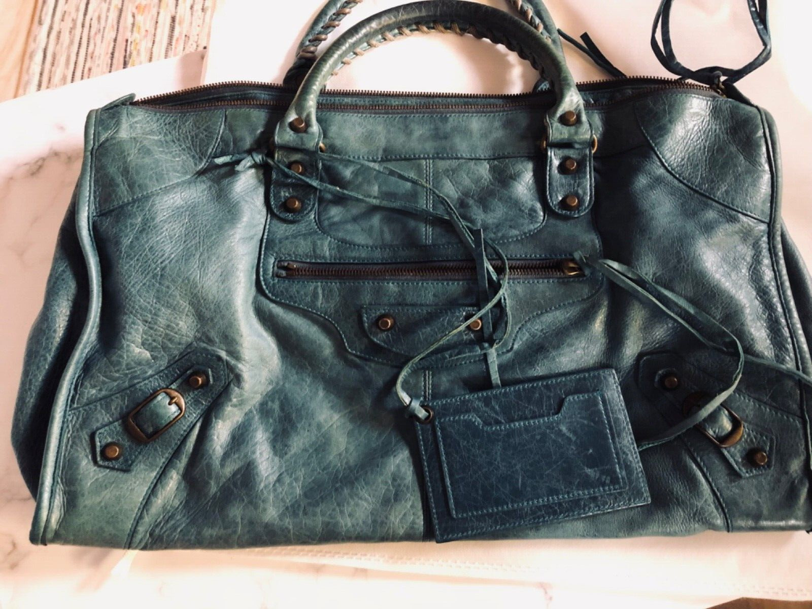 Balenciaga blue green TEAL 05 Chevre Work handbag tote with regular hardware