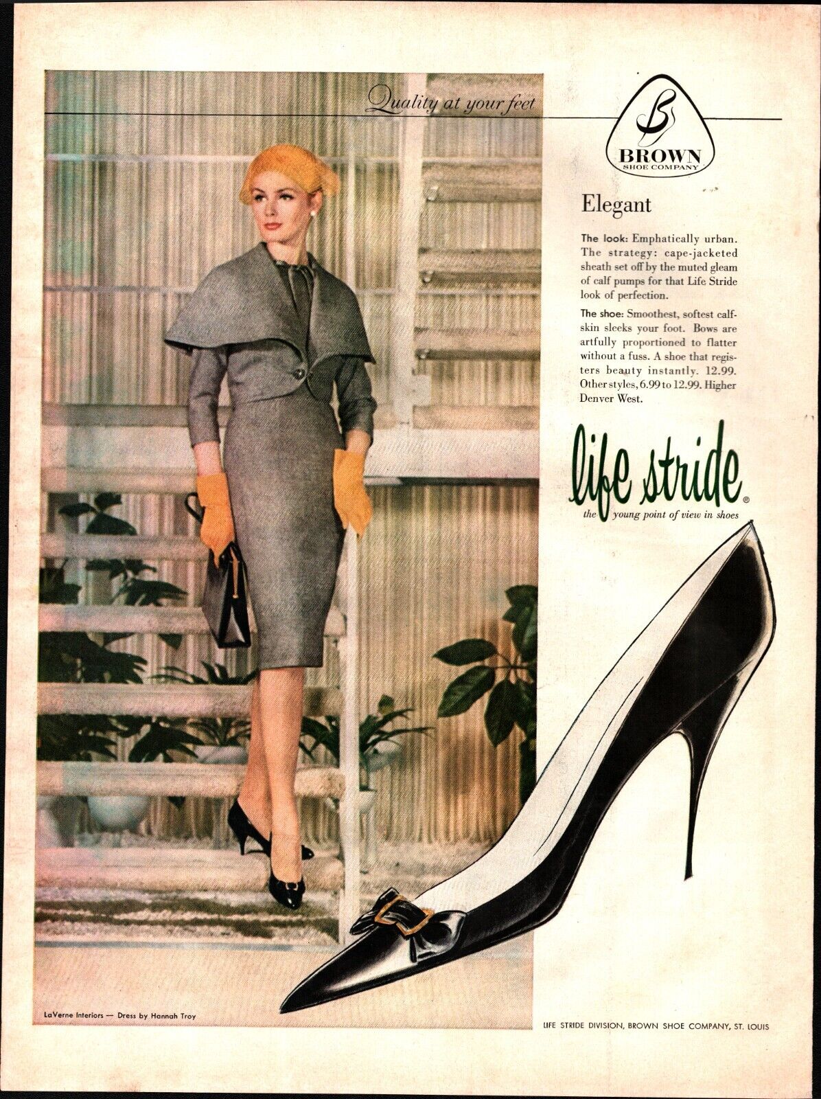 1959 Life Stride slingback heeled sandals Hannah Troy dress vintage print ad b2