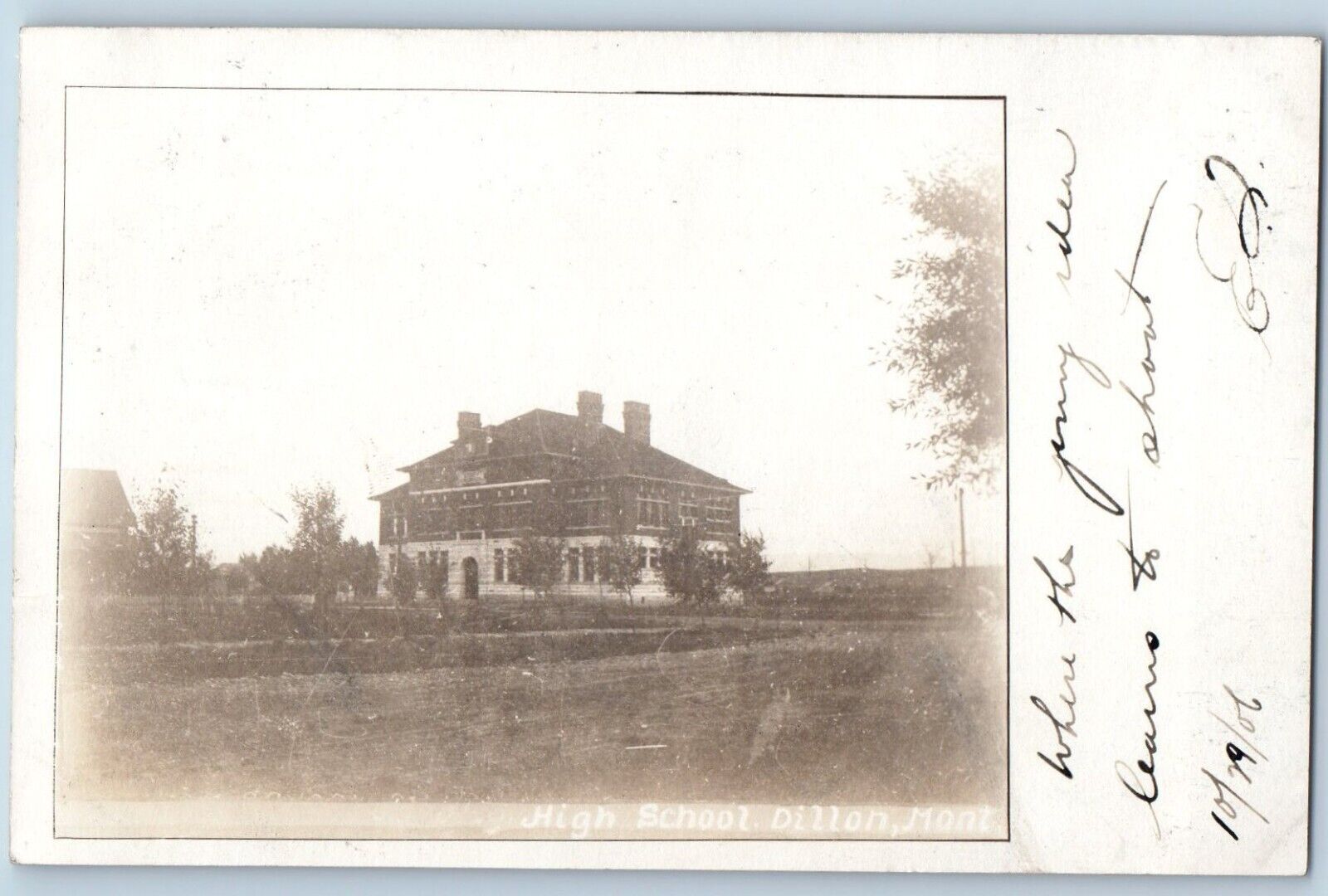 Dillon Montana MT Postcard RPPC Photo High School Building Campus 1906 Antique