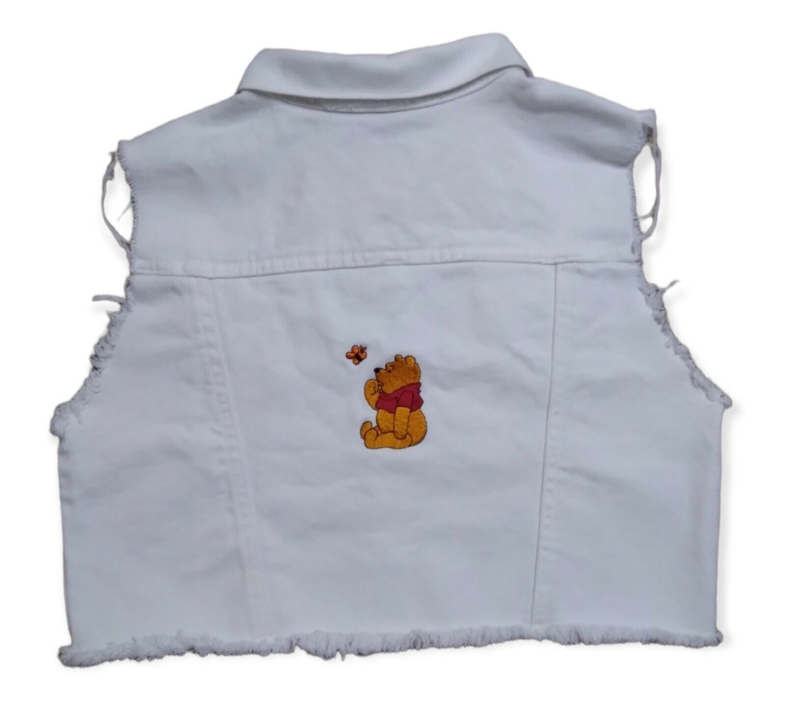 Vintage 90s Disney\'s Winnie the Pooh White Denim Jean Vest Girls Size 14 Large