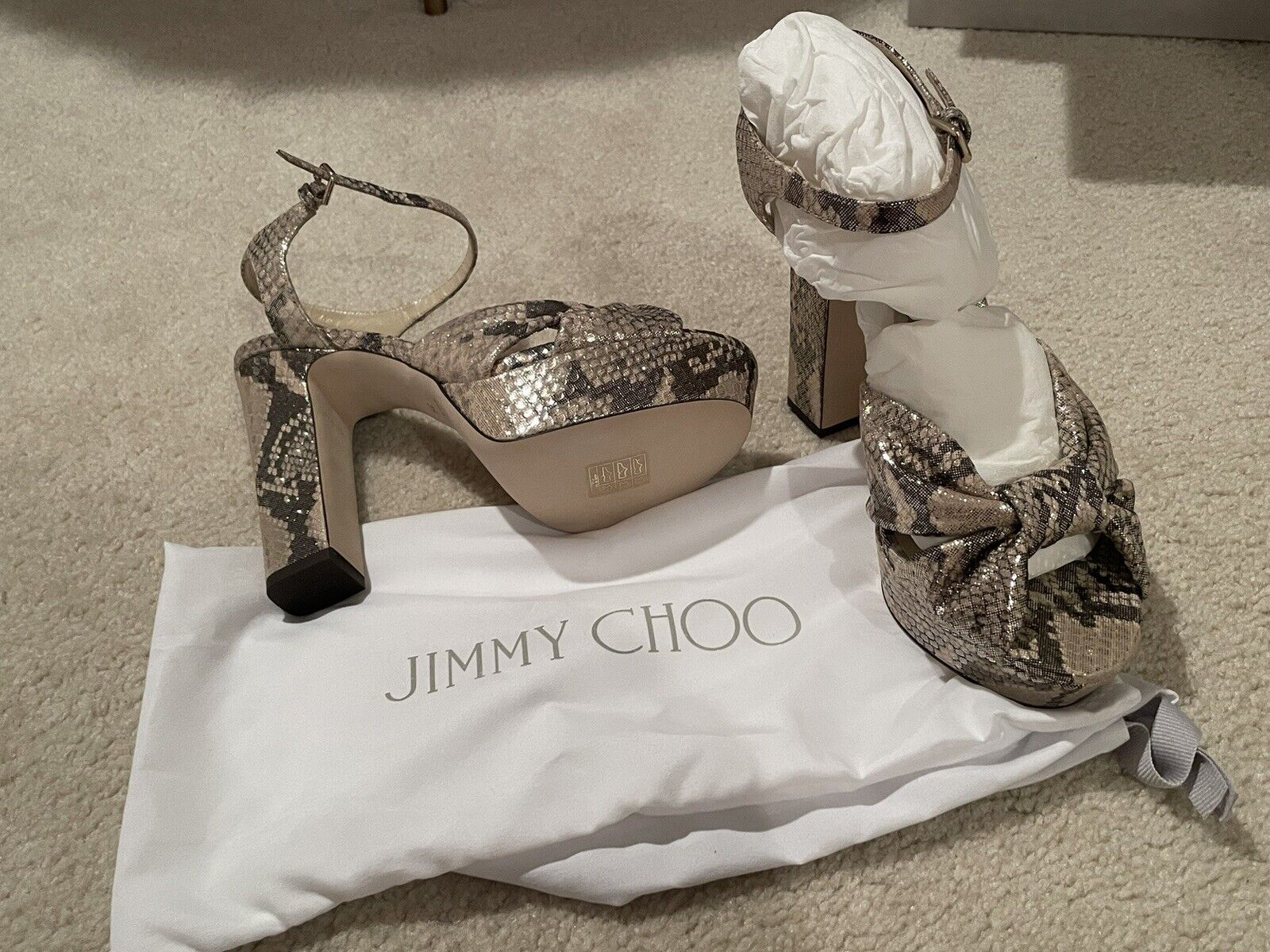 Jimmy Choo Heloise 120 Snake-Embossed Leather Platform Sandal Women\'s