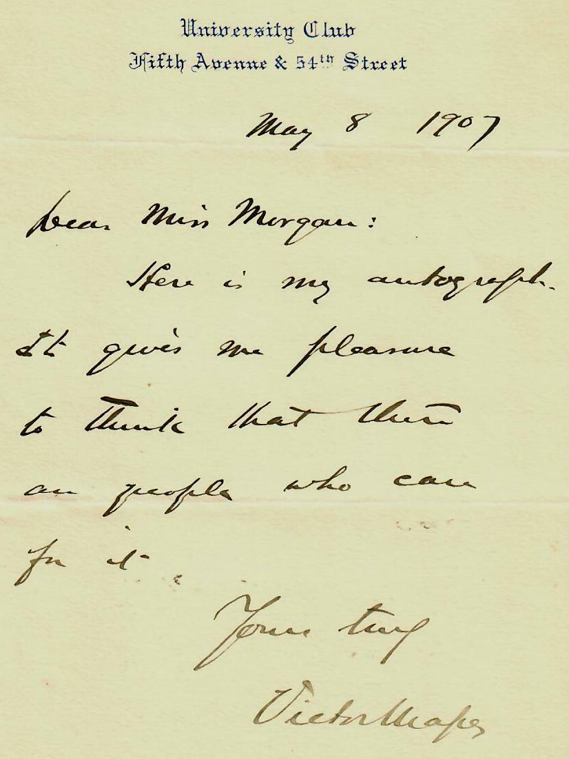 “American playwright” Victor Mapes Hand Written Letter Dated 1907
