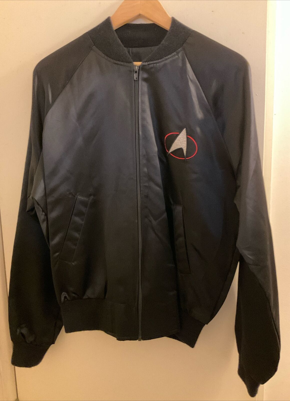 VTG Star Trek The Next Generation Black Jacket Sz S Embroidered Logo and Badge