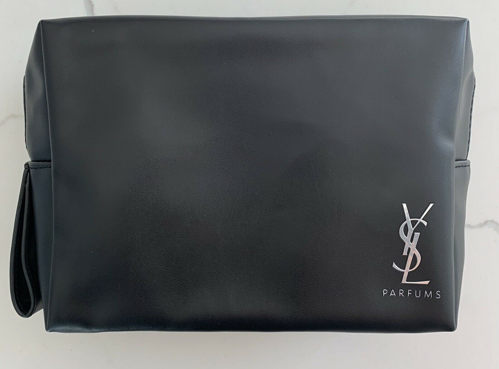 YSL YVES SAINT LAURENT Parfums black faux leather pouch toiletry bag dopp case