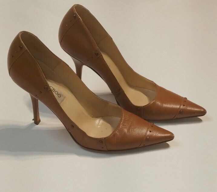 Jimmy Choo Women\'s US 9, EU 40 Pointy Toe Pumps Brown w/Bronze Studs Shoes
