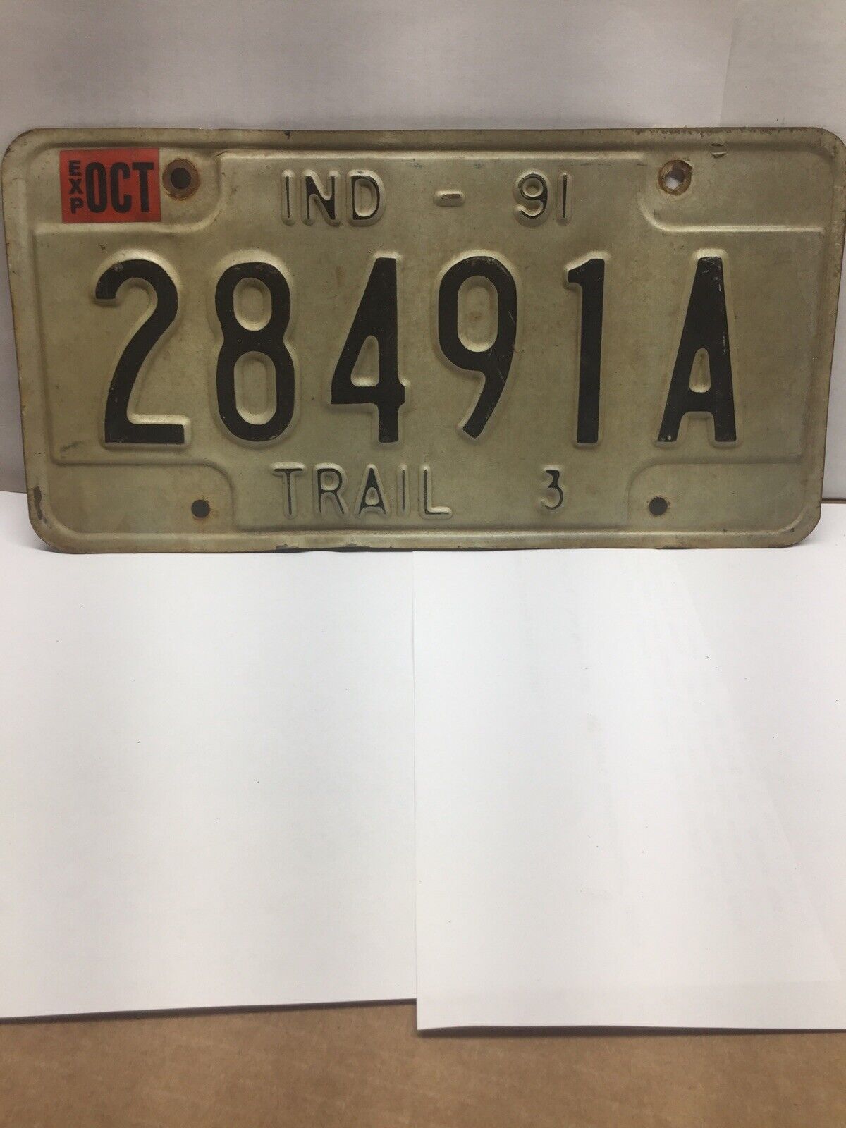Vintage Indiana Trailer License Plate -  - Single Plate 1991 Crafting Birthday