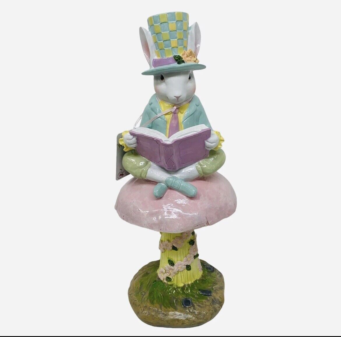 Cottontail Lane Mad Hatter Easter Bunny Sitting On Top Of Mushroom With Book NWT