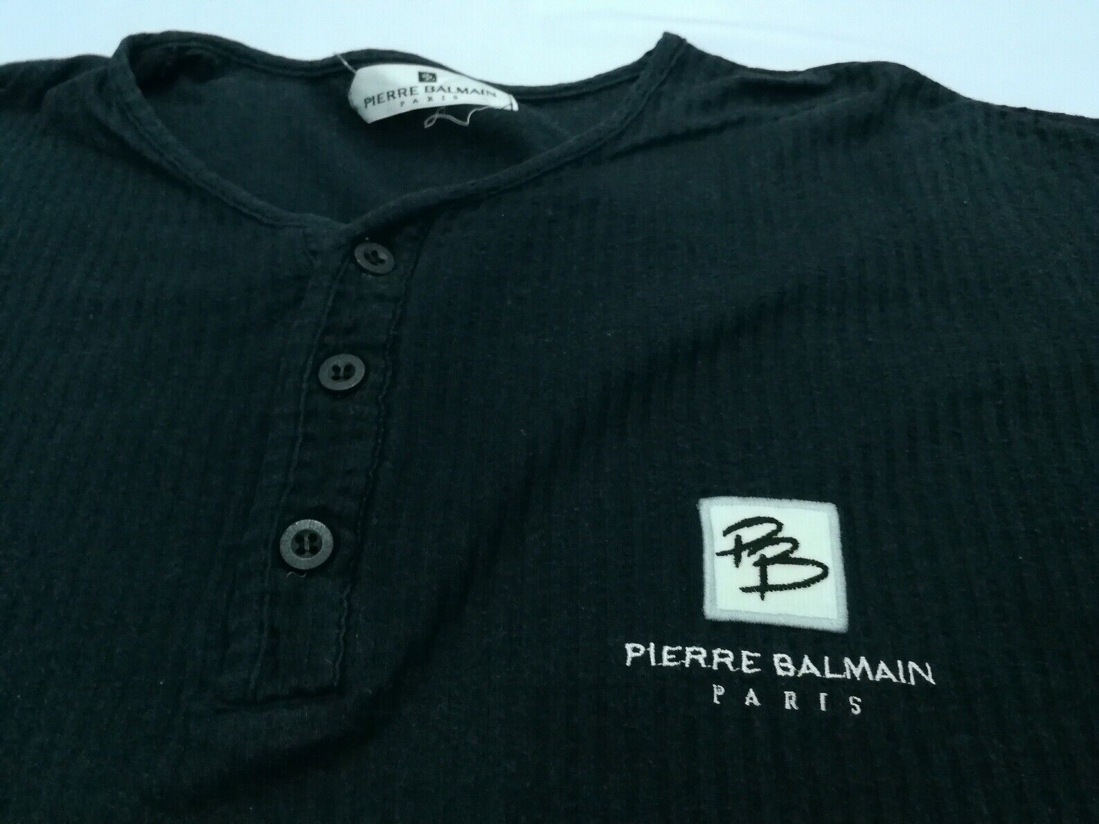 Pierre Balmain Paris T Shirt V Neck Half Button Up Embroidery Logo Made in Japan