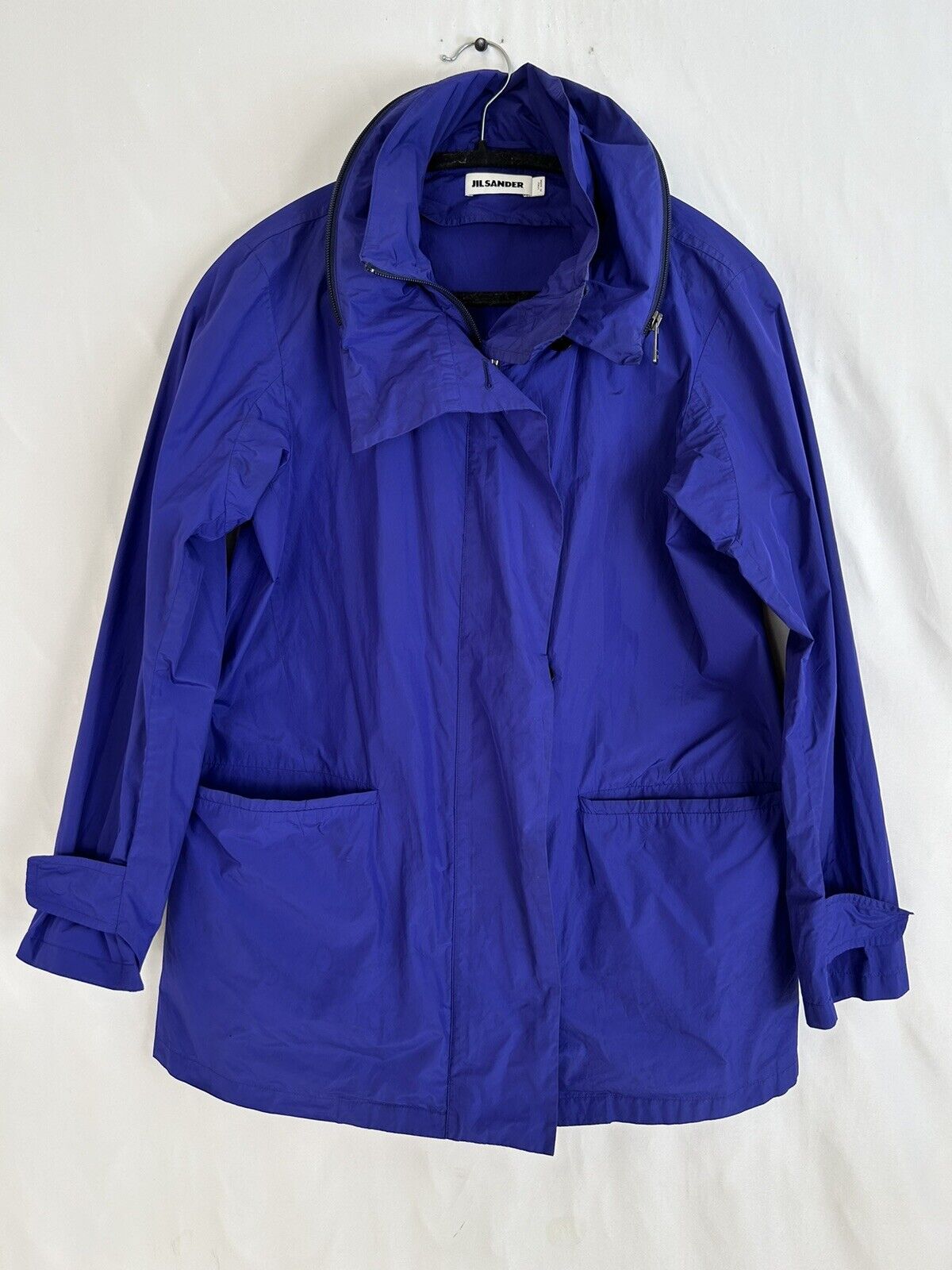 Jil Sander Women\'s Full Zip Mid Length Anorak Jacket Blue Size 38 Hood
