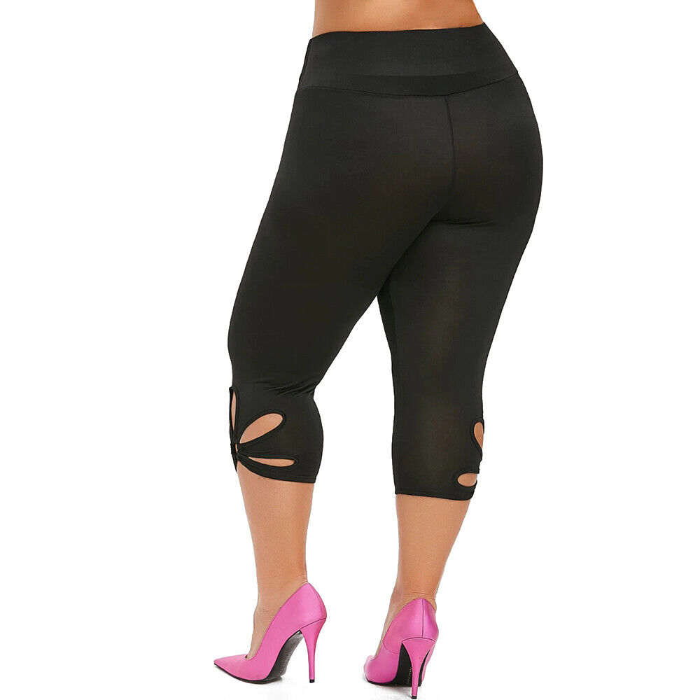 Plus Size Womens Stretch Capri Skinny Pants Ladies Cropped Workout Yoga Trousers