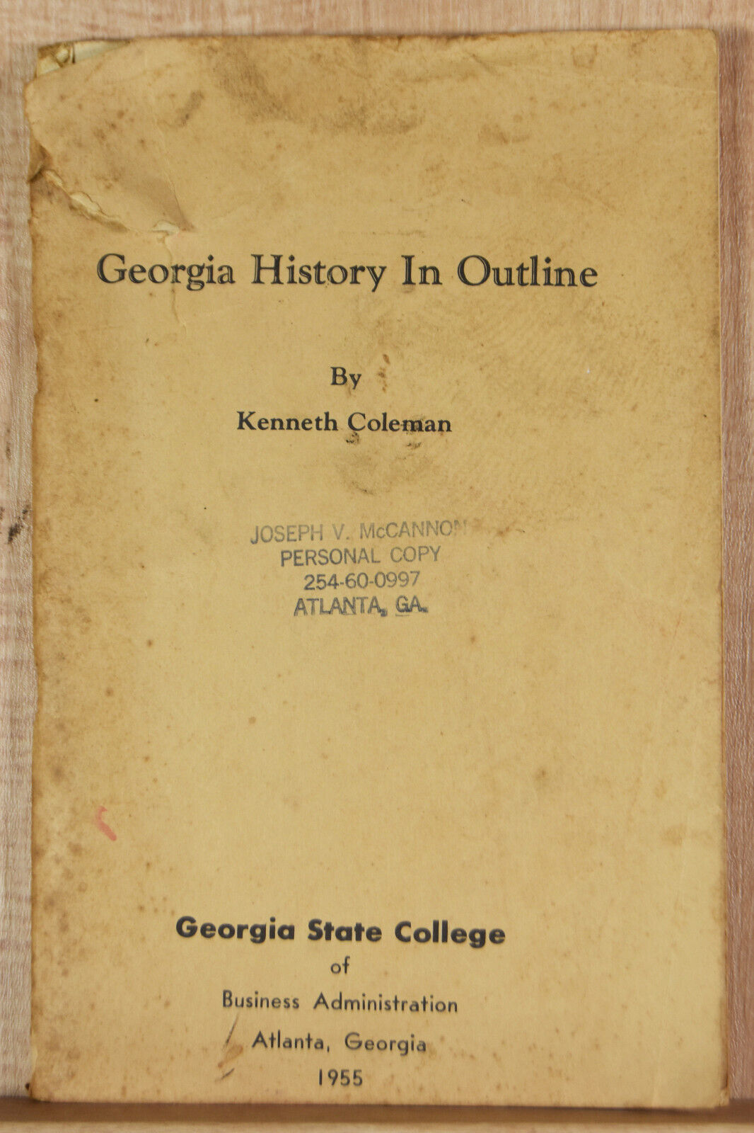 1955 Vintage Booklet Georgia History In Outline Kenneth Coleman GA STate College