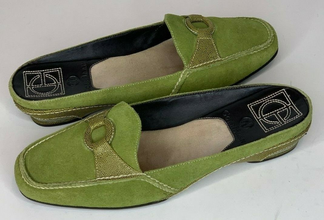 Cole Haan Womens Size 7.5 AA Green Suede Slip On Mules Made In Brazil D15627