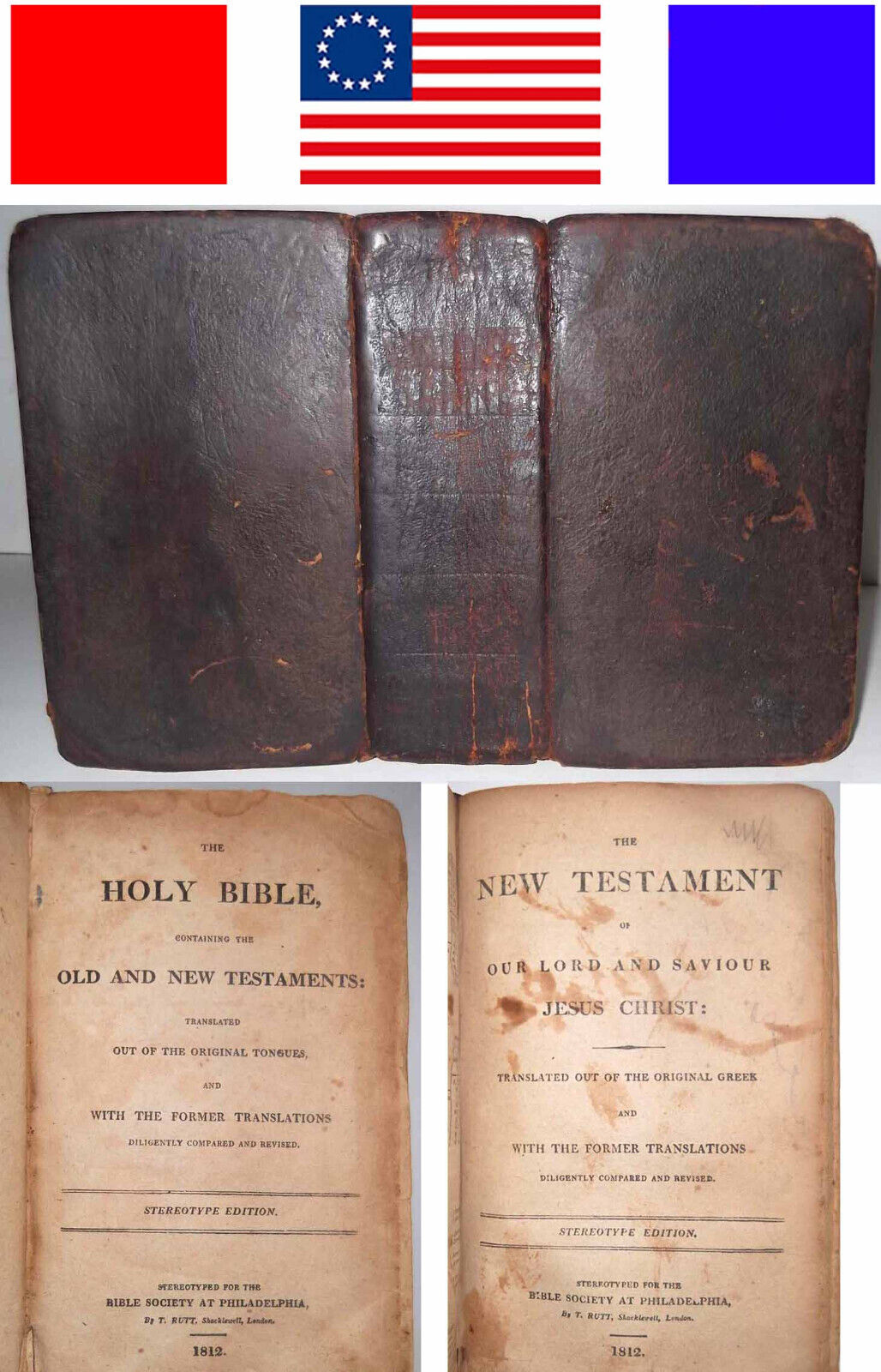1812 Antique SIGNED REVOLUTIONARY WAR 1ST STEREOTYPED HOLY BIBLE O+NEW TESTAMENT