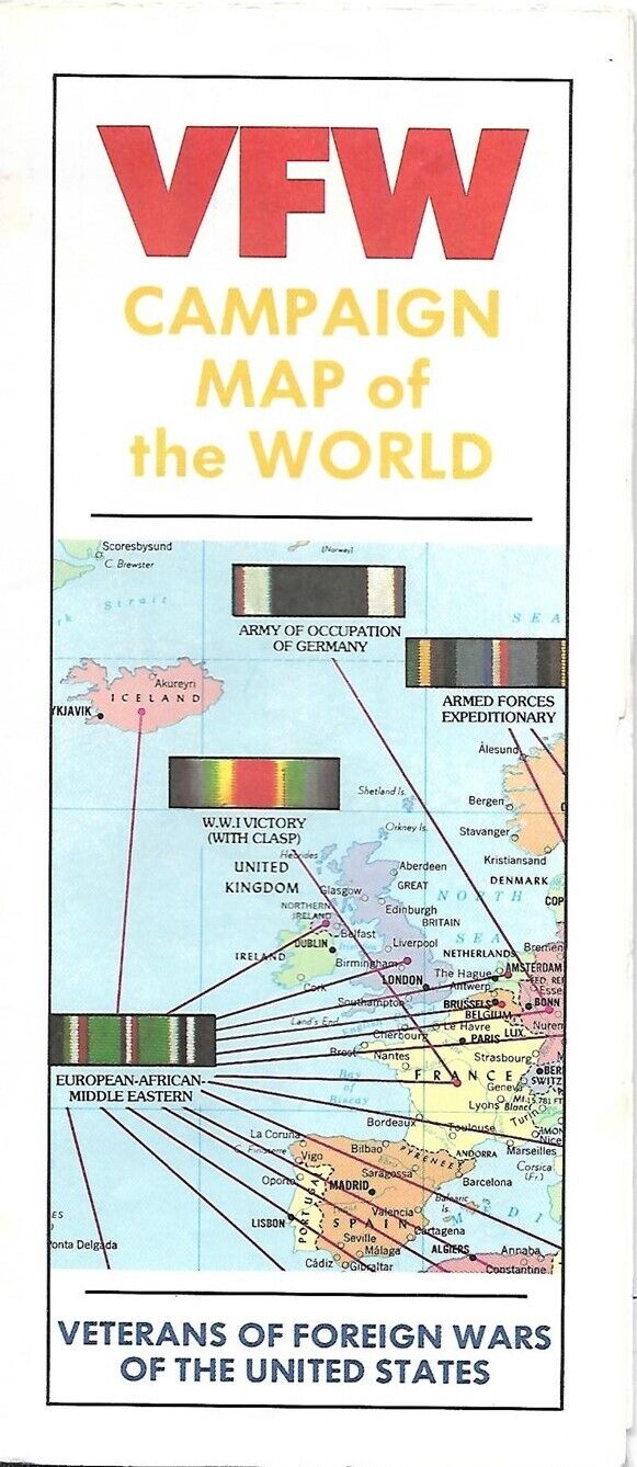 1987 VFW Campaign Map of the World Service Medals Combat Ribbons United States