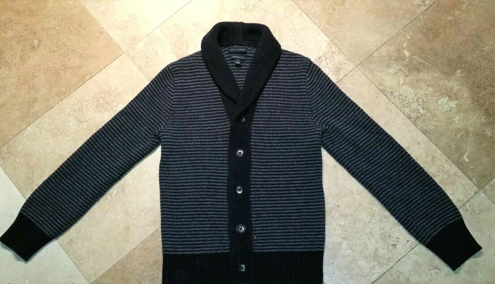 Banana Republic Cardigan Button Sweater Merino Wool Nylon Gray & Black S 