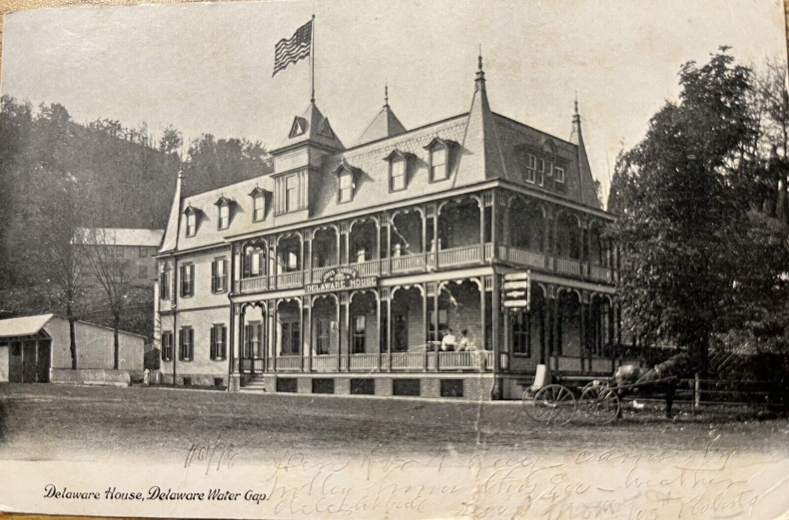 1904 Delaware House Delaware Water Gap NY New York Postcard Hotel Horse Buggy