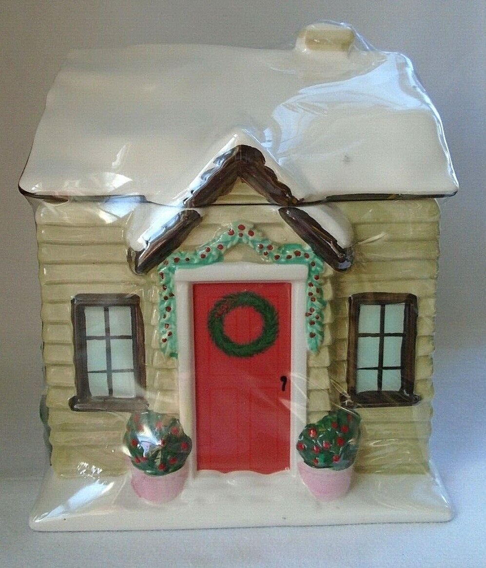 One Canoe Two Winter Cottage Ceramic Sculpted Cookie Jar New & Sealed from Mfr