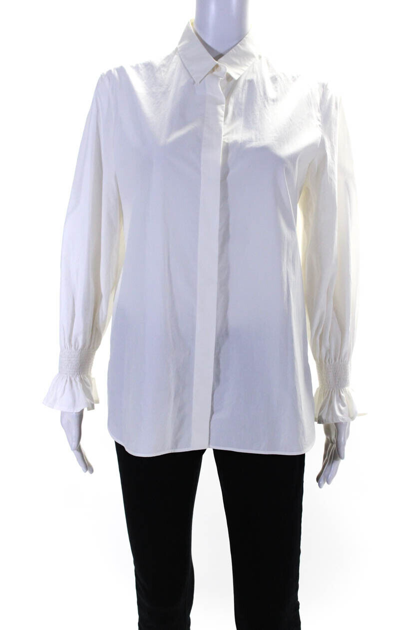 Akris Punto Womens Flare Sleeves Button Down Shirt White Cotton Size 6