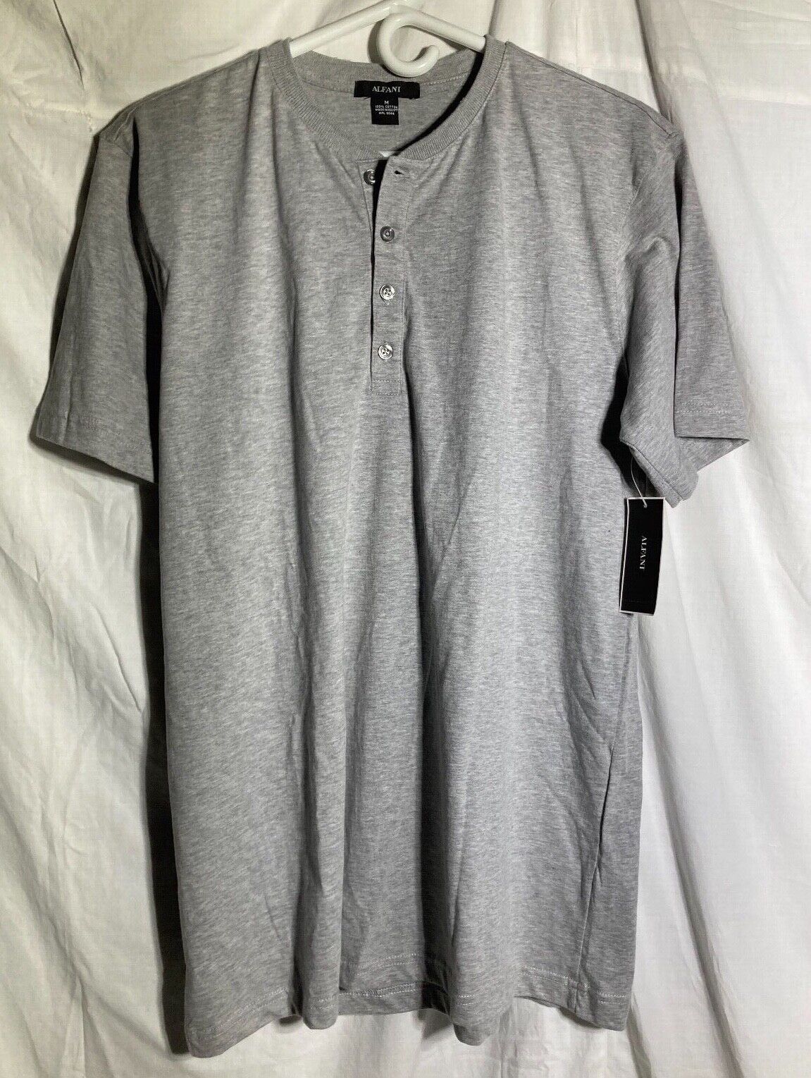 Alfani 100% Cotton Short Sleeve Henley Shirt Solid Light Grey  Men\'s.   Medium