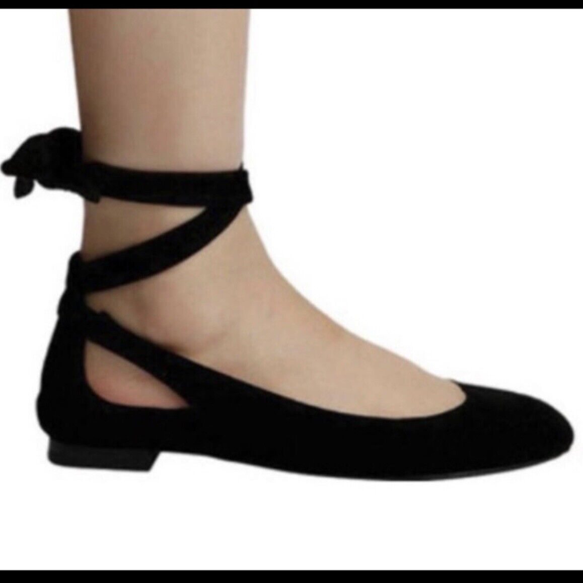 Kenneth Cole Wilhelmina ladies US 8.5M black suede ballet flats ankle ties shoes
