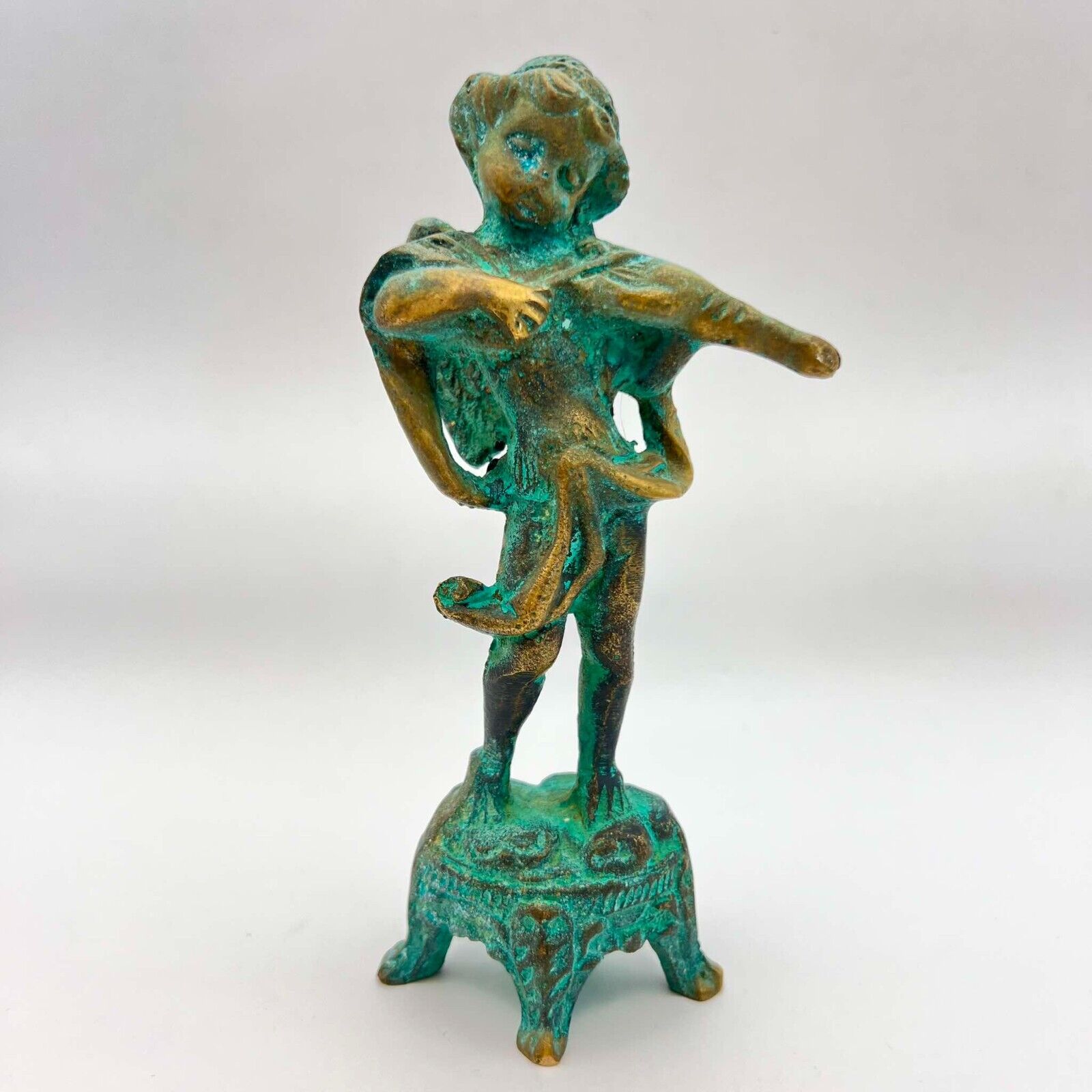 Antique Viennese Cast Bronze Collectible Handmade Figure Statue Boy Putti Decor