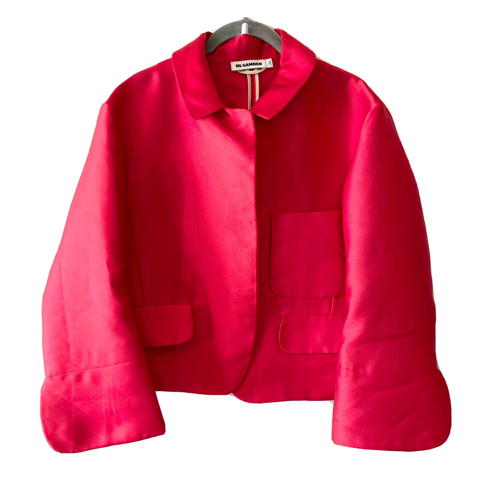 Jil Sander Women\'s Red Silk Blend Satin Jacket Single Button Designer Size 38
