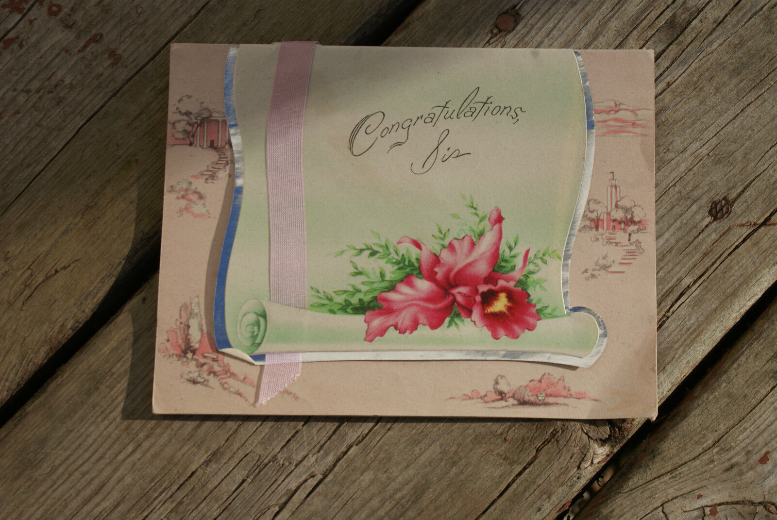 UNUSED Old Vintage Antique Greeting Card Congratulations Sis Sister Graduation