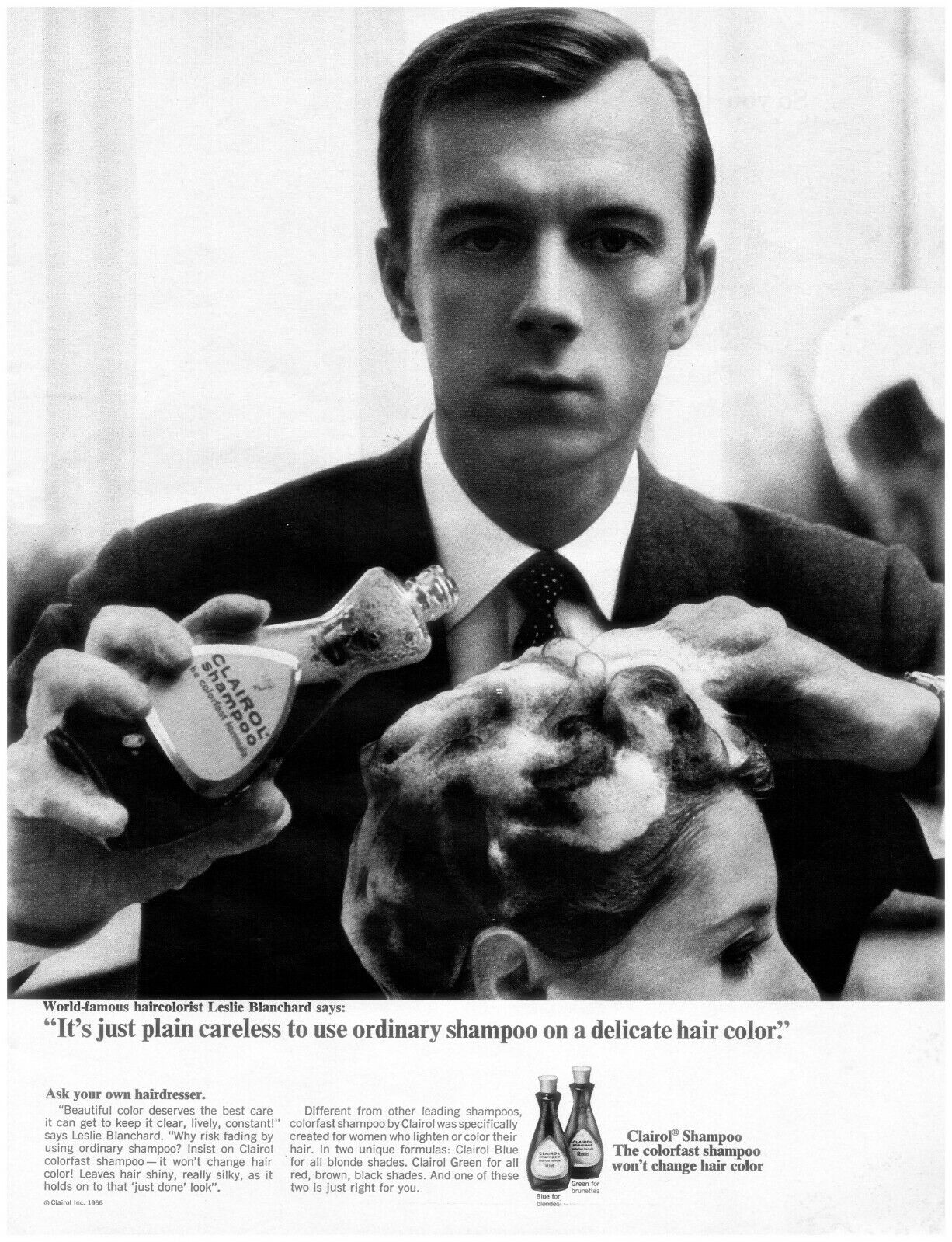 1966 Clairol Shampoo Vintage Print Ad Hairdresser Leslie Blanchard 