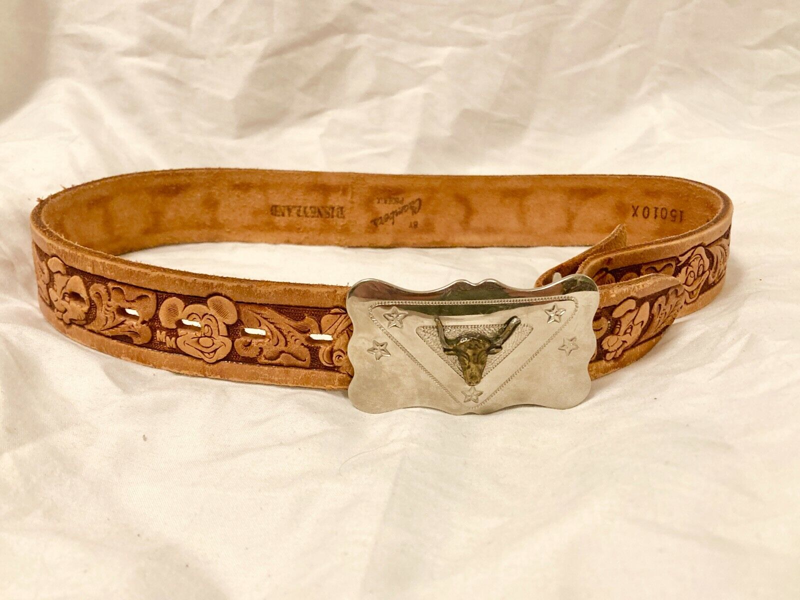 Vintage Disney Chambers USA Mickey Embossed Leather Cowboy Belt for Kids - Sz 22