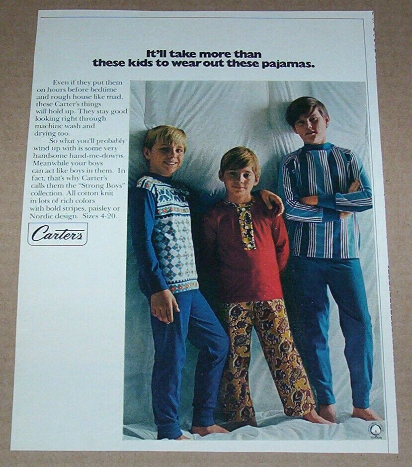 1970 print ad - Carter\'s young strong boy pajamas Cute Boys vintage Advertising
