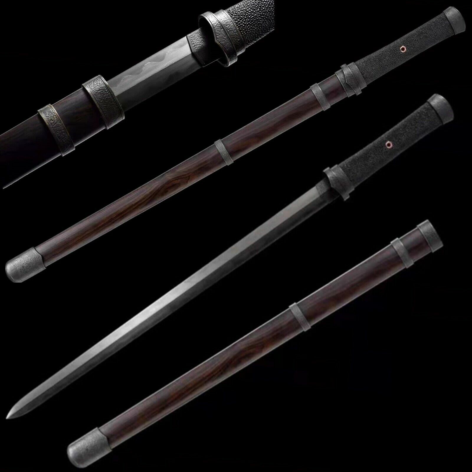 High quality Handmade Black Clay tempered Folded steel Jian sword Sharp 