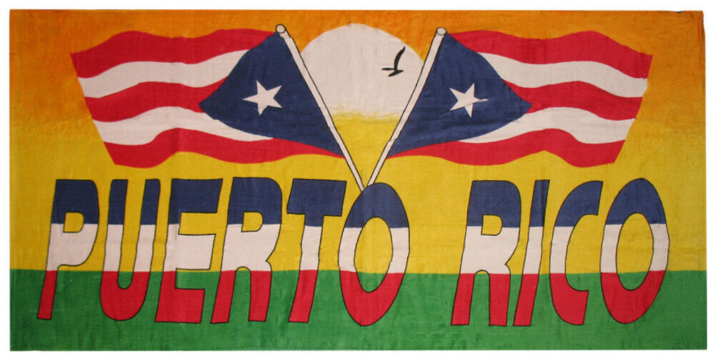 Puerto Rico Sun Tropical 2 Flags Sunset 30 x 60 Beach Towel (Cotton Twill)