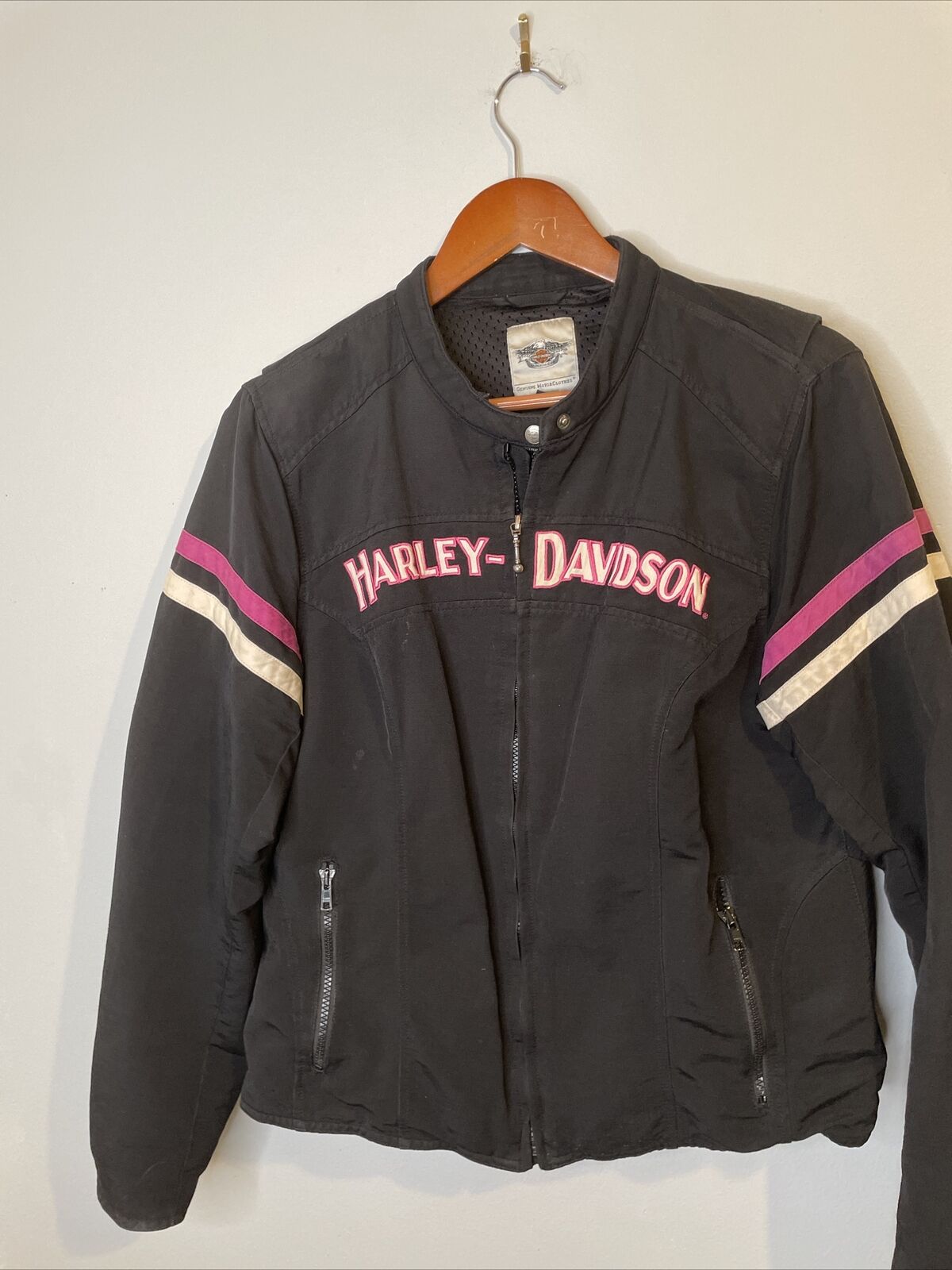 Harley Davidson Women’s Riding Zip Up Sz XL Jacket Cotton poly Lined Pink white