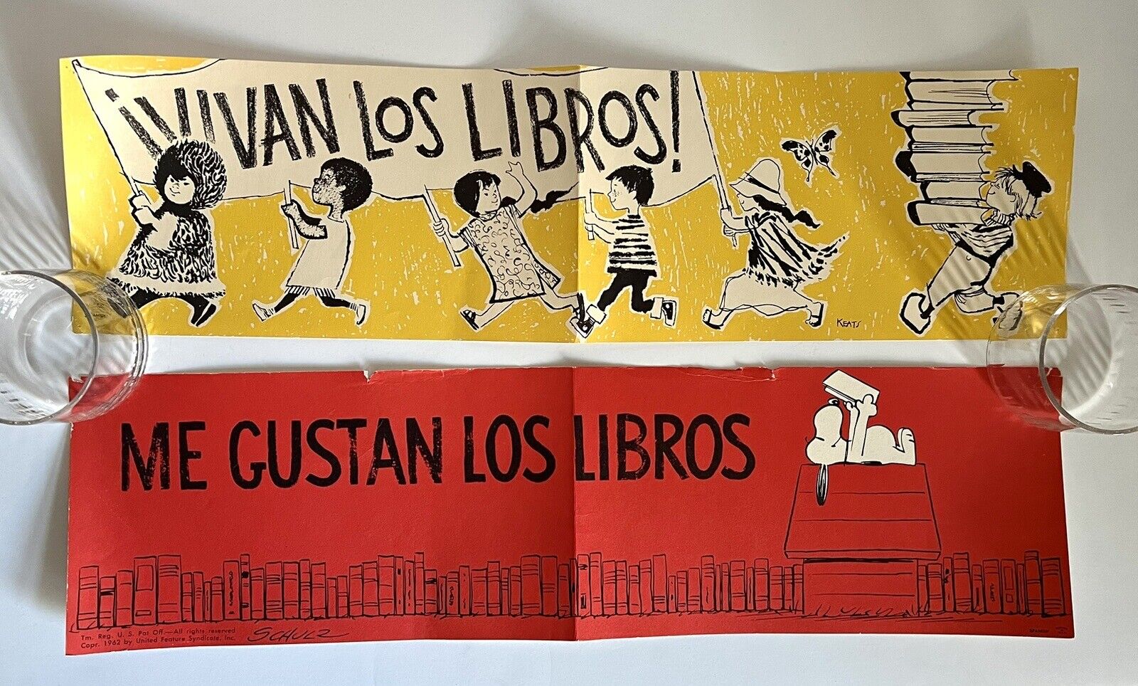 60s Rare Spanish School Library Poster Snoopy Jack Ezra Keats Charles Schultz