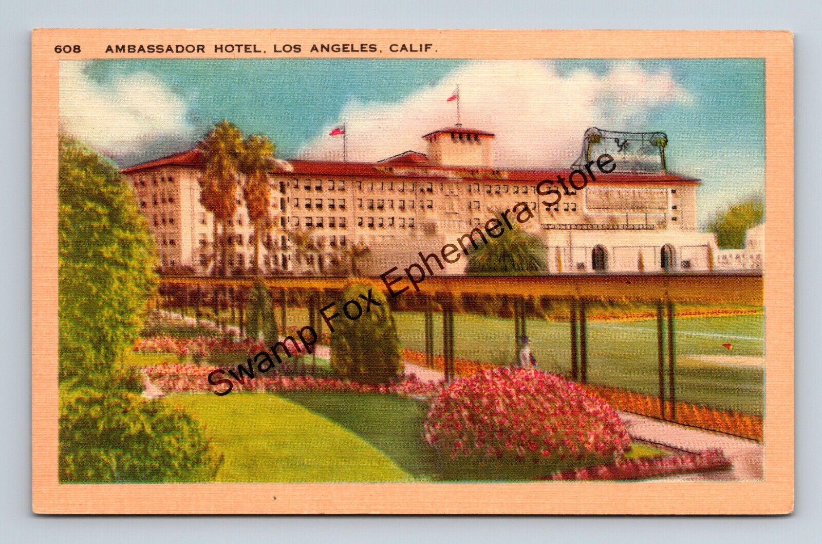 Postcard Ambassador Hotel Los Angeles California Linen