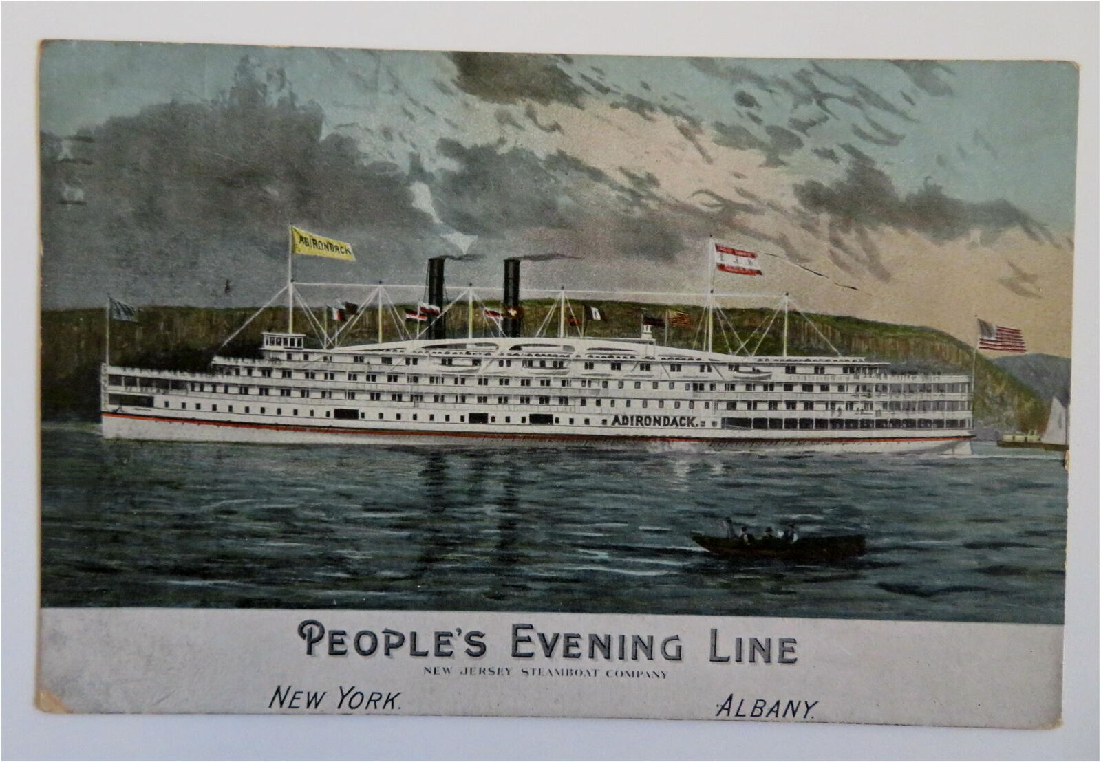 People\'s Evening Line Steamship Adirondack View c. 1920 Advertising Postcard