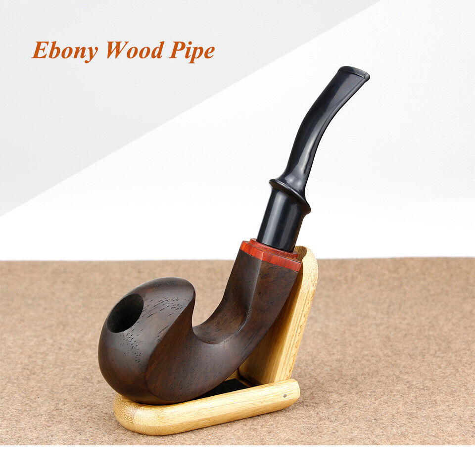 Vintage Ebony Wooden Pipe Bent Smoking Gift Tobacco Pipe Handmade 9mm Filter