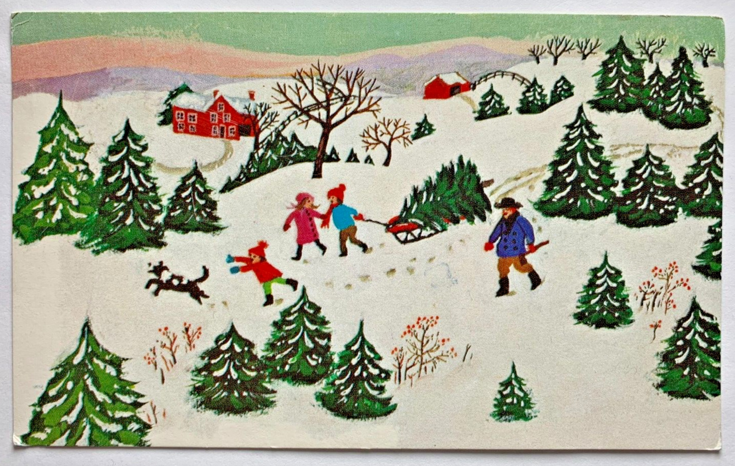 Christmas Bring Home The Tree Postcard Evergreen Press Frank Remkiewicz Posted